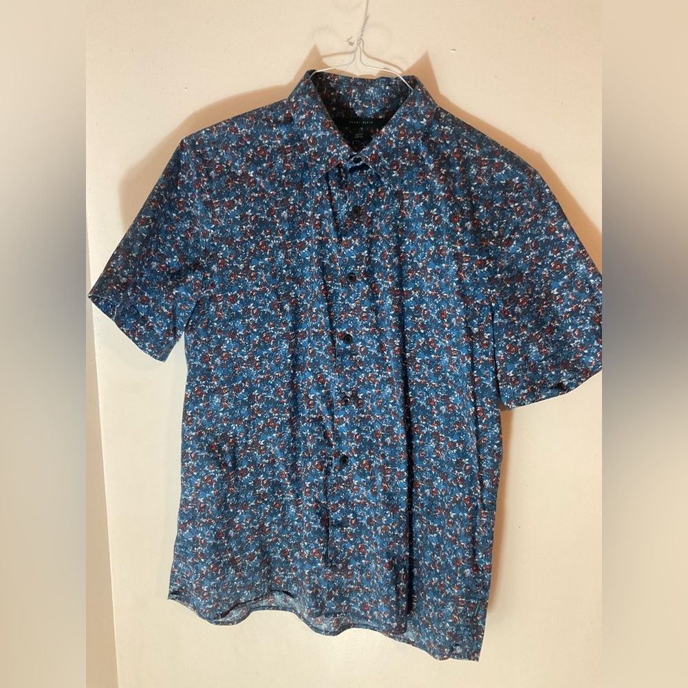 Shirt print small flowers, M, Perry Ellis